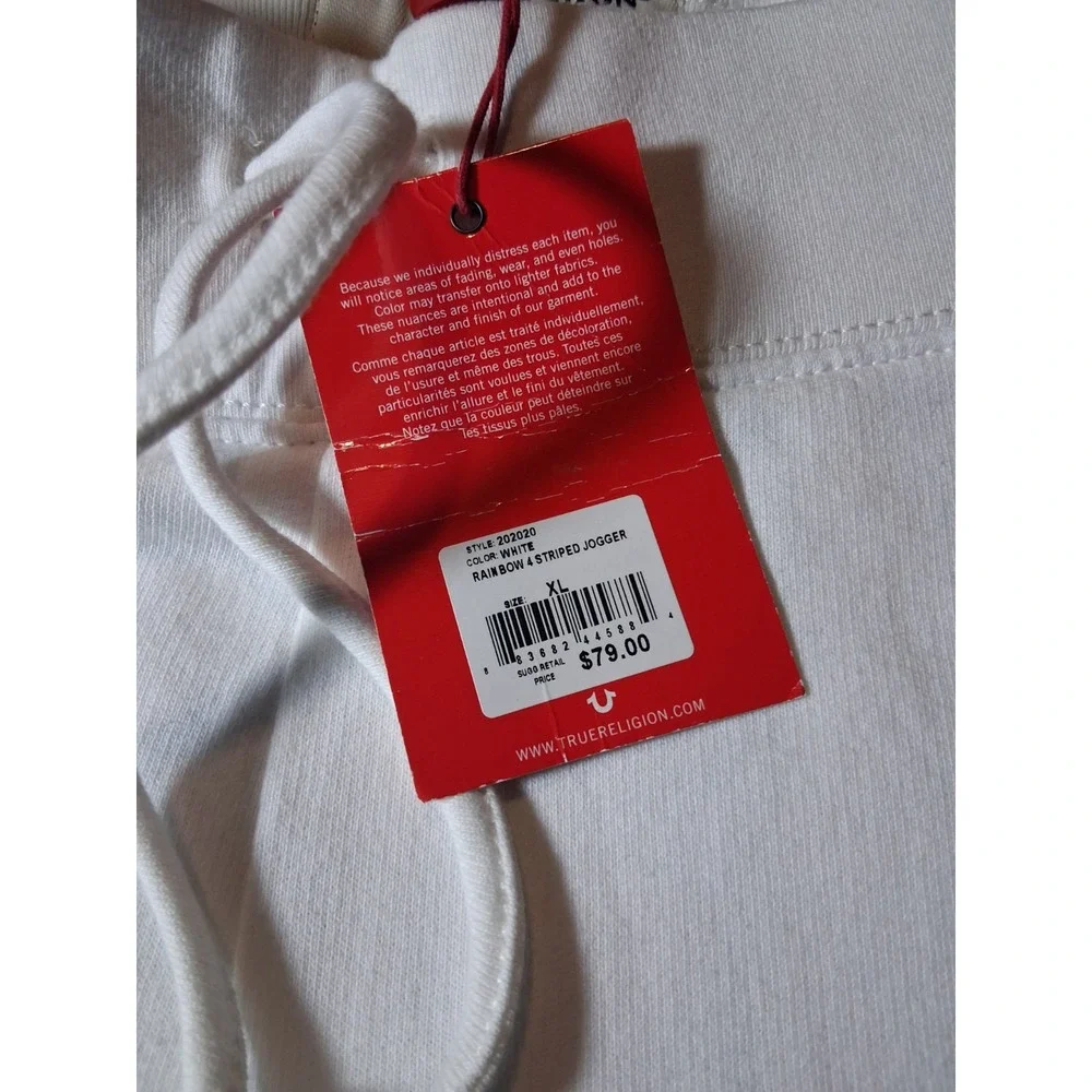 NWT True Religion Jogger Pants XL White Sweatpants‎ Cotton Blend Men's Lounge